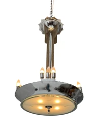 Art Deco Chandelier, Chrome & Glass, Dutch Design, 1930s